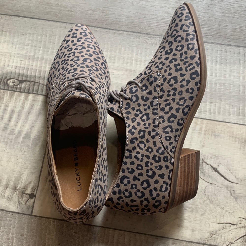 Lucky Brand Erreka Loafers Tied Titanium Romo Leopard animal print, Size 8.5 New